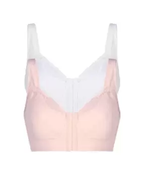 Cotton Traders Womens 2 Pack Macy Front-Fasten Bras in Pink