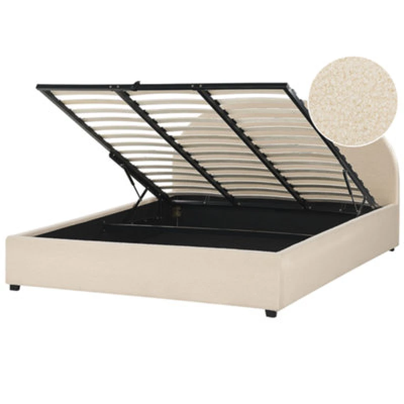 Image of Beliani Ottoman Bed Boucle Vaucluse 180 X 200 Cm (Eu Super King) Beige