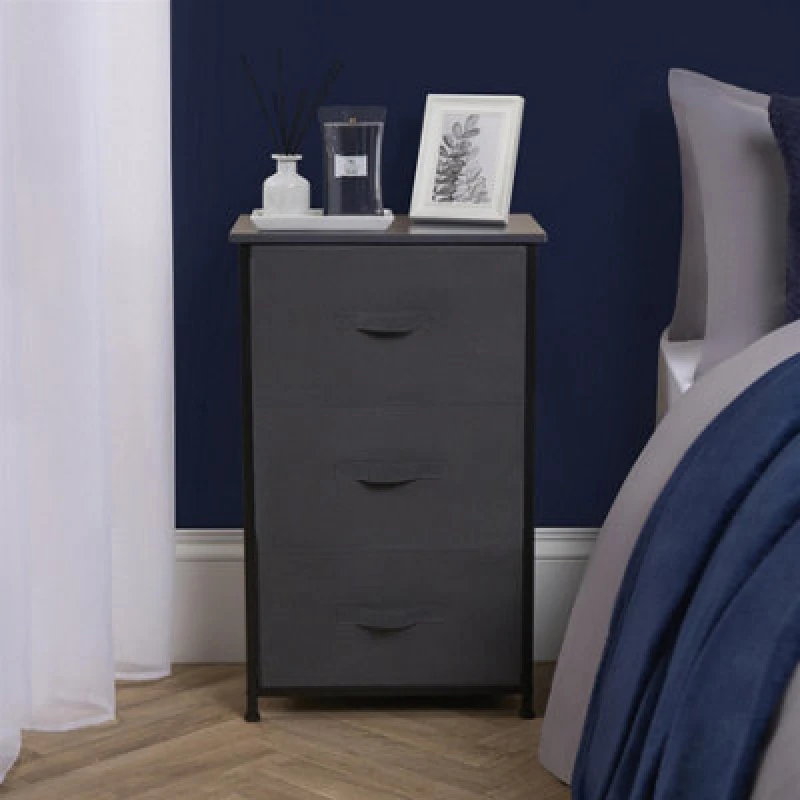 Image of OHS OHS Fabric Cabinet Bedside 3 Drawers Storage Unit Home Organiser in Light Grey Light Grey One Size Unisex 5027434212217