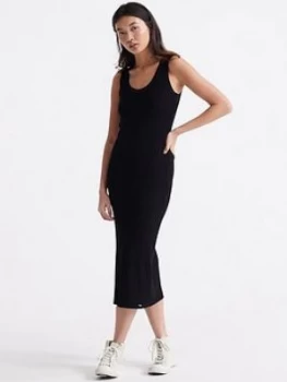 Image of Superdry Sahara Knit Midi Split Dress - Black, Size 12, Women