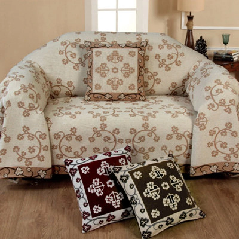 Image of Ashley Mills Chic Accent Floral Trellis Print Cotton Woven Throw Blanket In Exquisite Plush, Size 50Cmx60Cm - Machine Washable - Cream