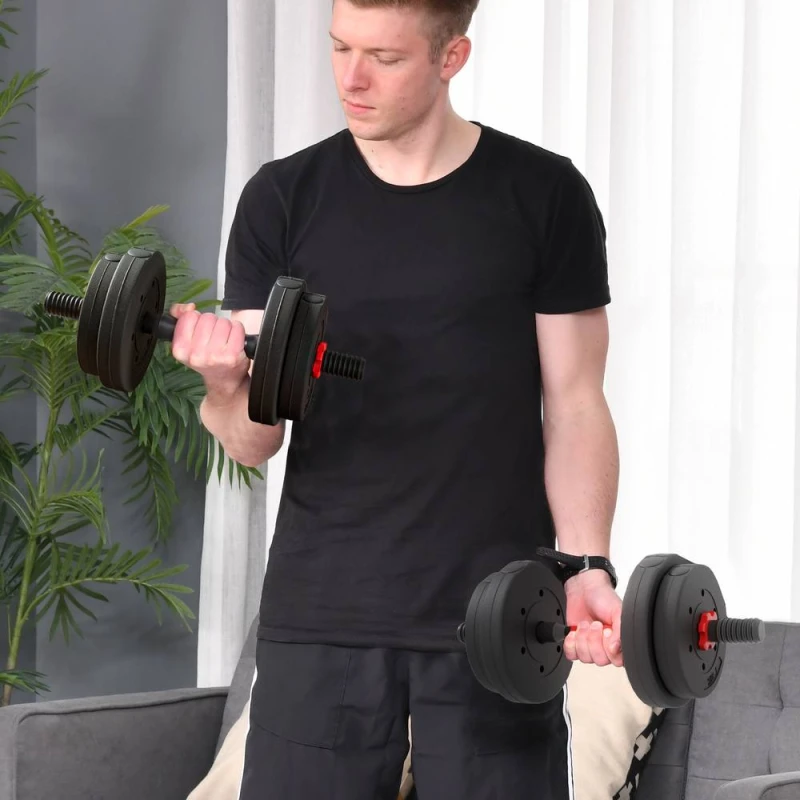 Image of HOMCOM 15 kg Adjustable 2 in 1 Barbell Dumbbells Weight Set for Body Fitness in Black Unisex