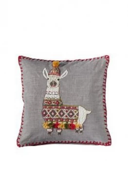 Image of Gallery Festive Llama Cushion Grey 450X450Mm