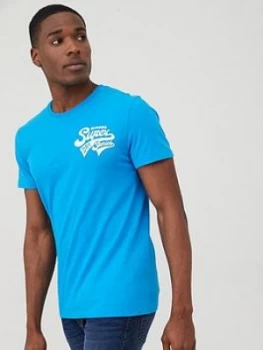 Image of Superdry Script Classic T-Shirt - Electric Blue, Electric Blue, Size S, Men
