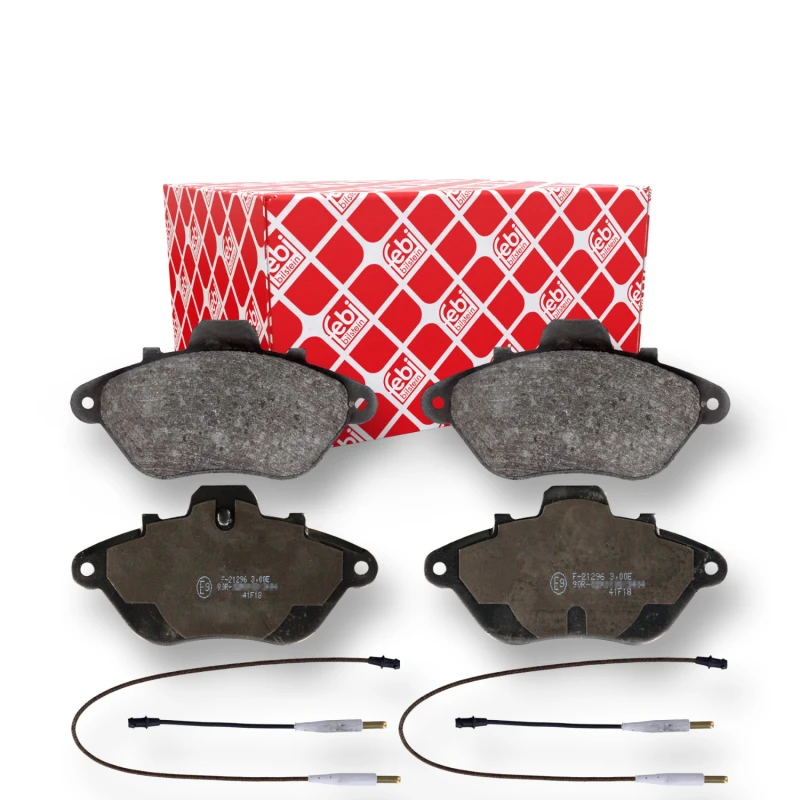 Image of FEBI BILSTEIN 116039 Brake pad set Front Axle, incl. wear warning contact, with anti-squeak plate Brake Pad Set,disc brake (402)