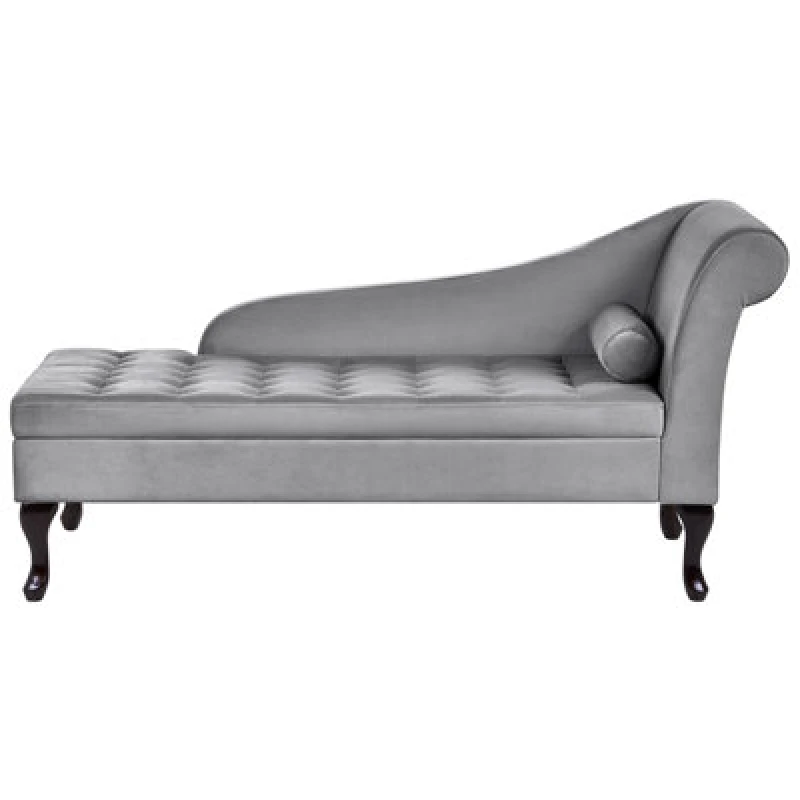 Image of Beliani Right Hand Velvet Chaise Lounge With Storage Light Grey Pessac, Grey 418671