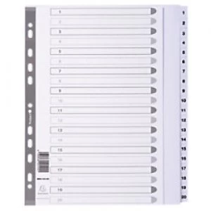 image of Guildhall Numerical Dividers MWD1-20Z-EW A4+ White 20 tabs paper 1 to 20