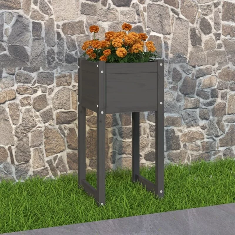 Image of vidaXL Planter Grey 40x40x81cm Solid Wood Pine, Grey 822126