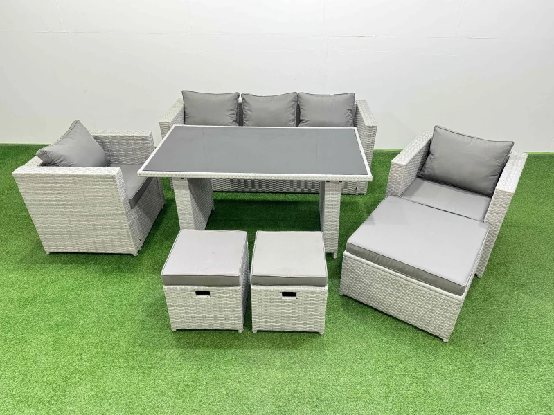 Image of Fimous Patio Garden Furniture Sets with Dining Table 3 Stool in Light Grey Light Grey Unisex