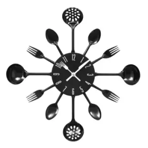 image of Premier Housewares Cutlery Metal Wall Clock - Black