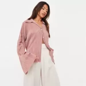 image of Missguided Tallplisse Falred Sleeve Button Cardi - Pink