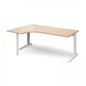 image of TR10 left hand ergonomic desk 1800mm - white frame and beech top