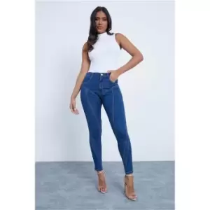 Image of I Saw It First Mid Wash Stretch Seam Detail Contour Skinny Jeans - Blue