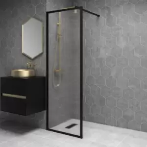 Image of Black 700mm Fluted Glass Wet Room Shower Screen with Wall Support Bar - Volan