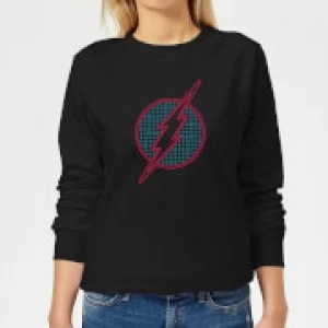 Image of Justice League Flash Retro Grid Logo Womens Sweatshirt - Black - 5XL