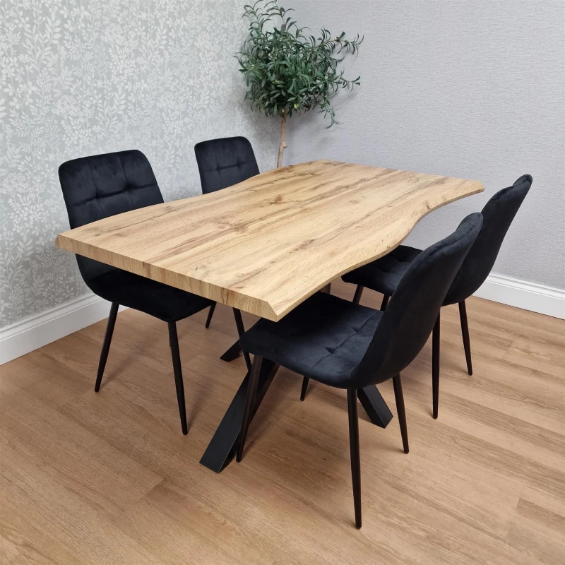 Image of Kosy Koala 5 Piece Dining Set Of Table With Iron Legs & Black Velvet Chairs, Multi DK117+4BKROCO