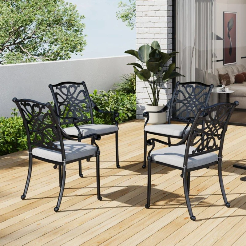 Image of Breeins 4Pcs Aluminum Patio Dining Armchair with Cushion Blackgrey unisex One size