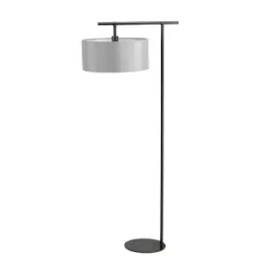 Image of Floor Lamp Painted Dark Brown Grey Cylinder Shade Dark Brown LED E27 60W Bulb