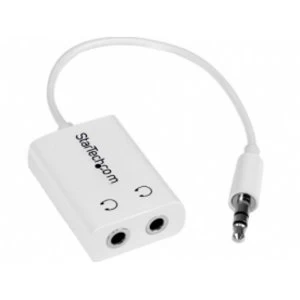 image of White Slim Mini Jack Headphone Splitter Cable Adapter - 3.5mm Male to 2x 3.5mm Female