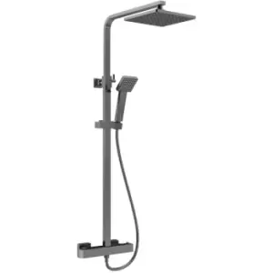 image of Brushed Gunmetal Thermostatic Shower Bar Valve and Rigid Riser Shower Kit with Square Head- JTY786 - Brushed Gun Metal - Nuie