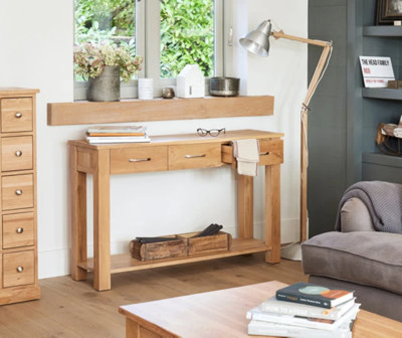 Image of Baumhaus Mobel Oak 3 Drawer Console Table