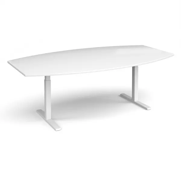 image of Elev8 Touch radial boardroom table 2400mm x 800/1300mm - white frame, white top