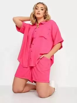 Image of Yours Crinkle Shirt Co-ord Pink, Size 16, Women