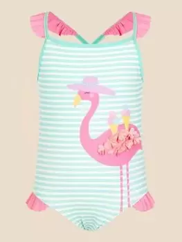 Accessorize Girls Flamingo Stripe Swimsuit - Blue Size Age: 9-10 Years, Women - main image