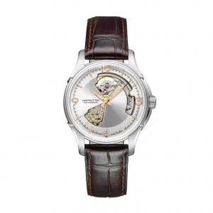 Image of Hamilton Jazzmaster Open Heart Brown Leather Strap Watch