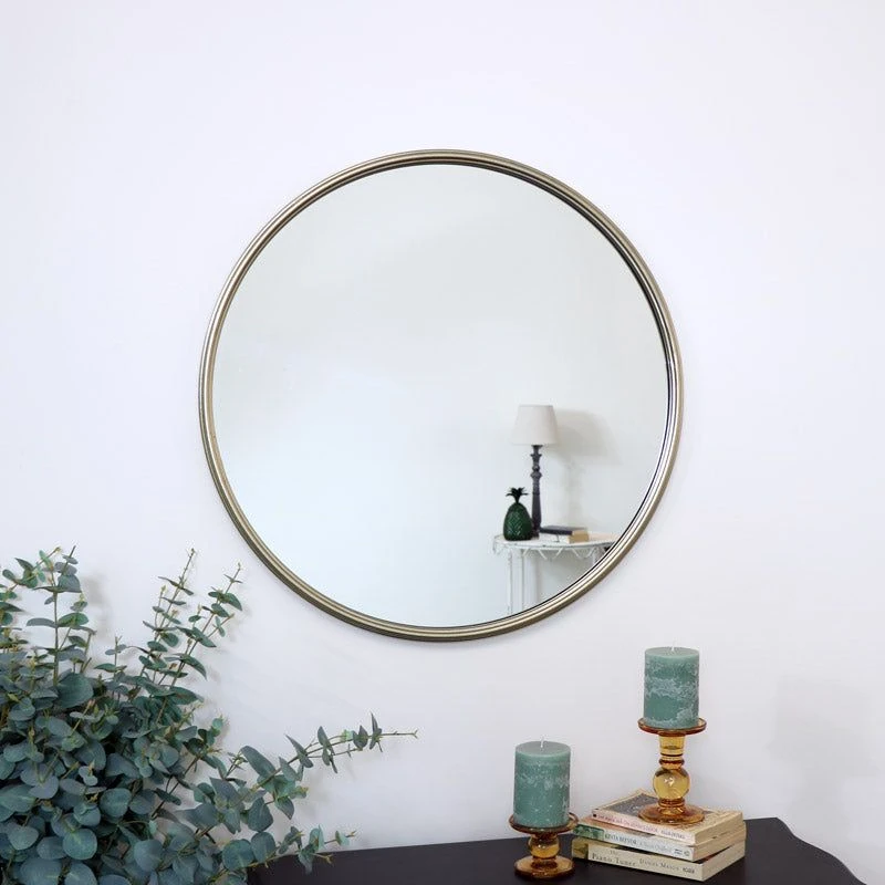 Image of Melody Maison Large Round Champagne Gold Wall Mirror 70cm X 70cm Metallic Gold