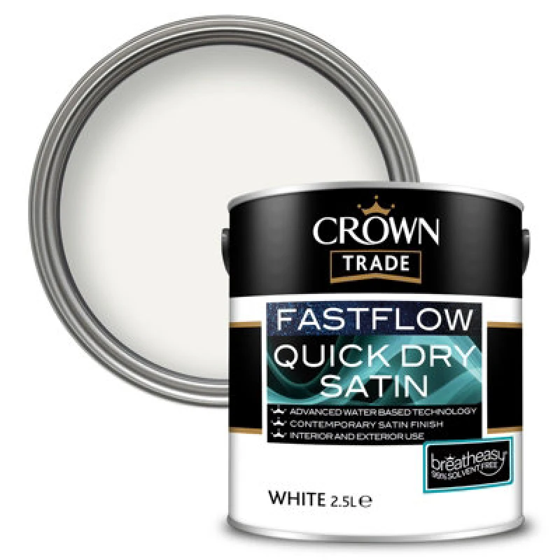 Image of Crown Trade Fastflow Quick Drying Satin White 2.5L