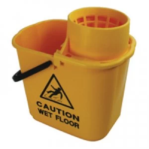 image of Contico 2Work Yellow Plastic Mop Bucket With Wringer 15 Litre 102946YL