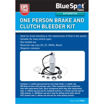 image of 07964 One Person Brake And Clutch Bleeder Kit - Bluespot