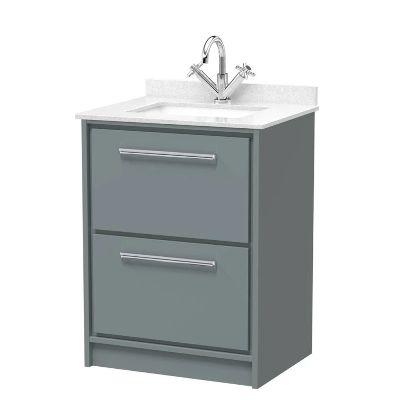 Image of Balterley 600mm Floor Standing 2 Drawer with Marble Worktop Basin - Coastal Grey Grey Unisex