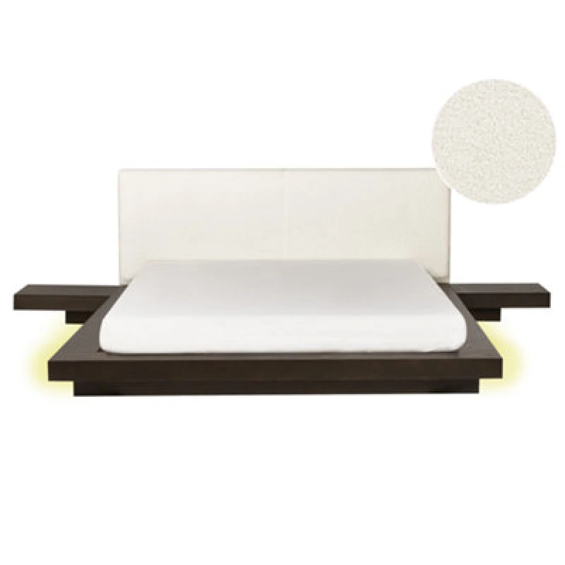 Image of Beliani Bed With LED Boucle Zen 160 X 200 Cm (Eu King Size) LED Dark Ash Wood