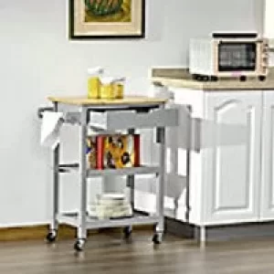 Image of Homcom Kitchen Utility Cart with Rubberwood Worktop Grey