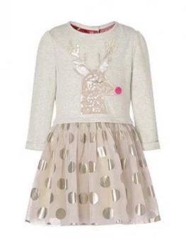 Image of Monsoon Baby Girls Christmas Reindeer Sweat Disco Dress - Pink