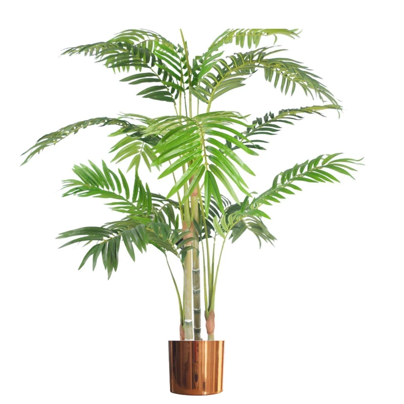 Image of Leaf Design 120cm (4ft) Premium Artificial Areca Palm with Pot and Copper Metal Planter