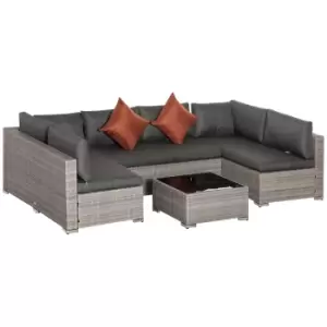 Image of Outsunny 6-Seater Patio PE Rattan Wicker Sofa Set, Outdoor All Weather Conservatory Furniture, w/ Tempered Glass Coffee Table, Deep Grey