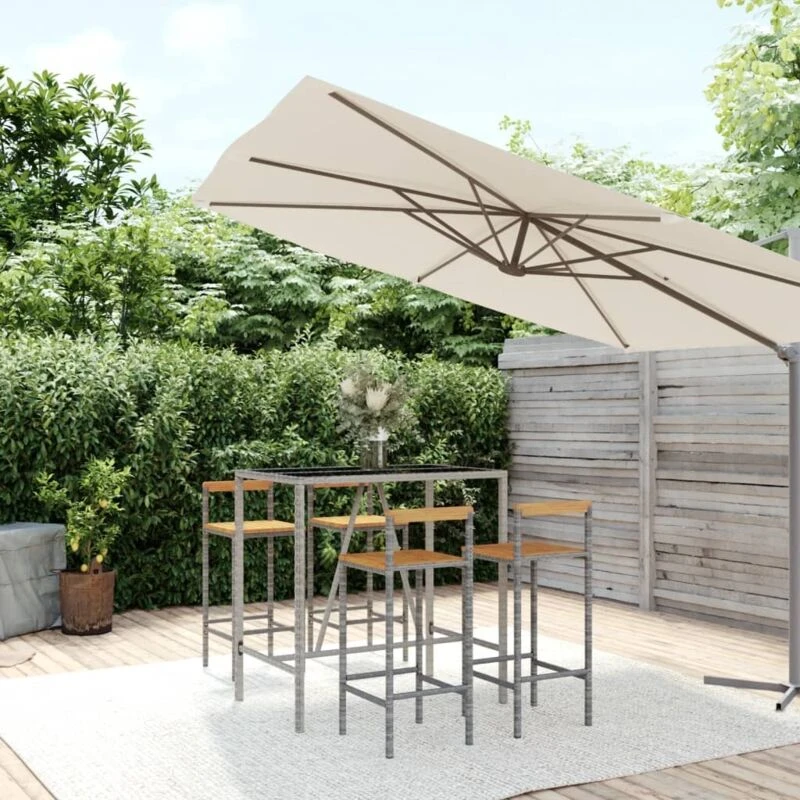 Image of VIDAXL Vidaxl - 5 Piece Garden Bar Set Grey Poly Rattan& Solid Wood Acacia 8720845880743