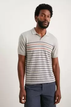 Image of Slim Fit Grey Short Sleeve Stripe Knitted Polo