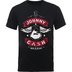 Image of Johnny Cash - Winged Guitar Unisex Small T-Shirt - Black