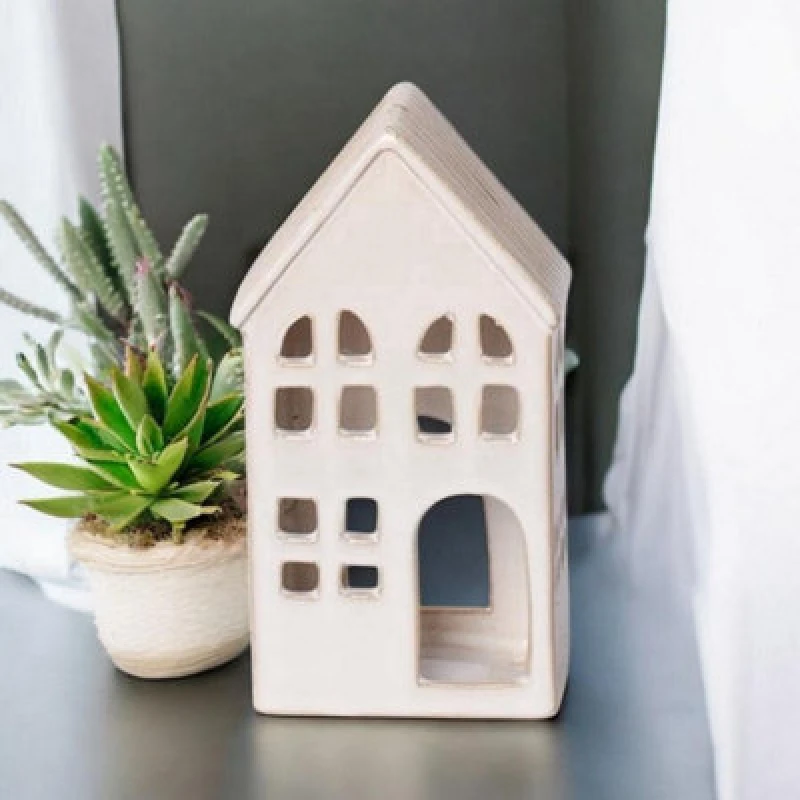 Image of MSL 17CM CREAM CERAMIC HOUSE TEALIGHT HOLDER