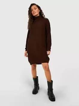 Image of Boohoo Roll Neck Jumper Dress - Chocolate, Brown Size M Women