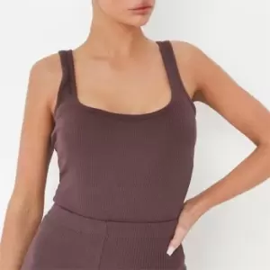 image of Missguided Rib Extreme Scoop Back Bodysuit - Brown