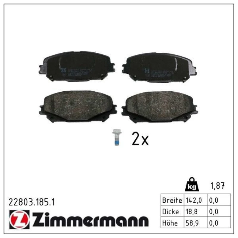 Image of ZIMMERMANN Brake pad set ZIMMERMANN 22803.185.1