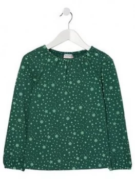 Image of FatFace Girls Long Sleeve Star Print T-Shirt - Dark Green Size Age: 9-10 Years, Women