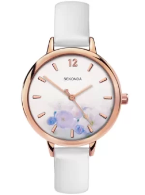 image of Sekonda Ladies Rose Gold Plated White Floral Watch 2623