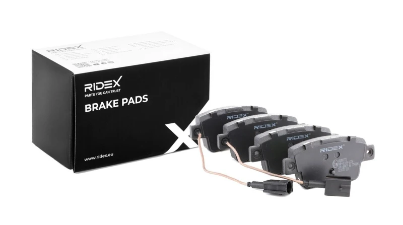 Image of RIDEX 402B0771 Brake pad set Rear Axle, incl. wear warning contact, with accessories, with brake caliper screws Brake Pad Set,disc brake (402)