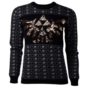 image of Legend of Zelda - Glitter Tri-force Womens X-Large Christmas Jumper - Black